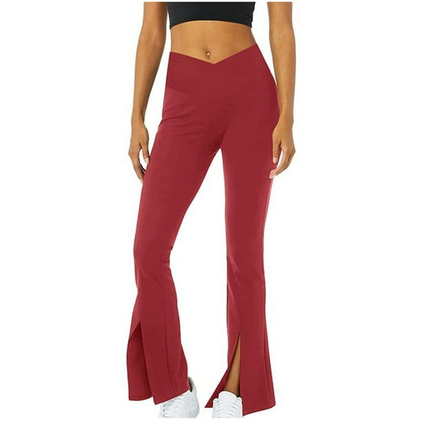 New Year New You! Feltree Full Length Pants Women's Flare Pants High  Waisted Workout Leggings Stretchy Non-See Through Tummy Control Bootcut  Yoga Pants Red L 