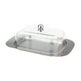 thumbnail image 1 of Stainless Steel Butter Dish Serving Tray with Plastic Lid Kitchen Cream Plate Cheese Holder, 1 of 6