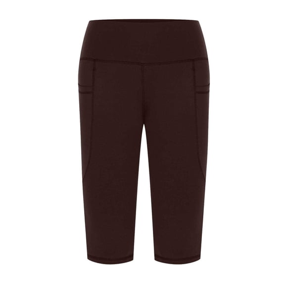 Skpblutn Women's Leggings For Knee Length Capris Leggings For Yoga Exercise Workout Capris With Pockets Casual Brown 2XL