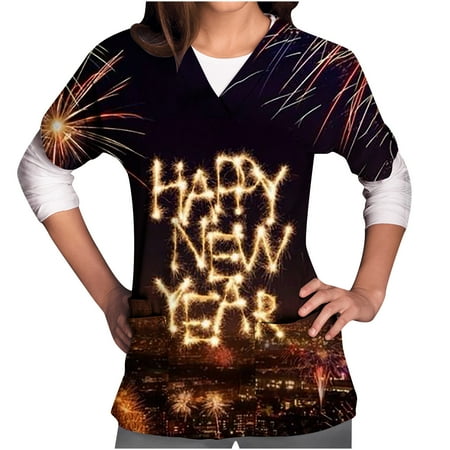 

Scrubs Top for Women Stretchy Scrub Dressy Top Print Plus Size V Neck Shirt Casual Uniform Blouse Tee with Pocket