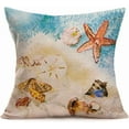 thumbnail image 4 of Set of 4 Summer Beach Throw Pillow Cases Marine Animal Fish Starfish Crab Pattern Throw Pillow Cushion Cover Cotton Linen Ocean Sea Theme Home Couch Decor Standard Pillowcase 18x18 Inch, 4 of 6