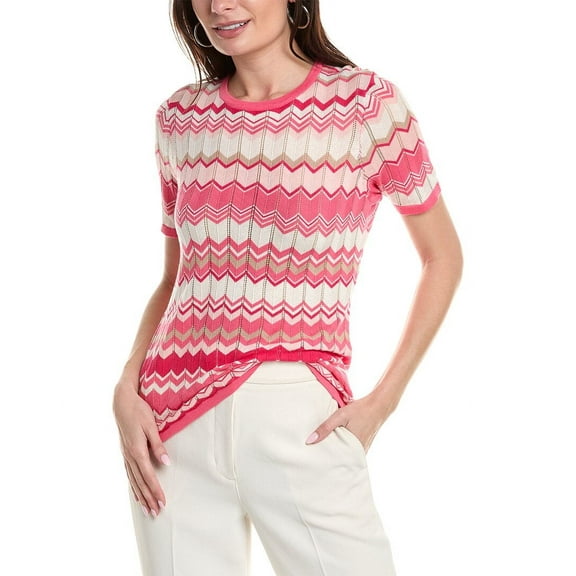 Anne Klein womens Chevron Cap Sleeve Sweater, L, Pink