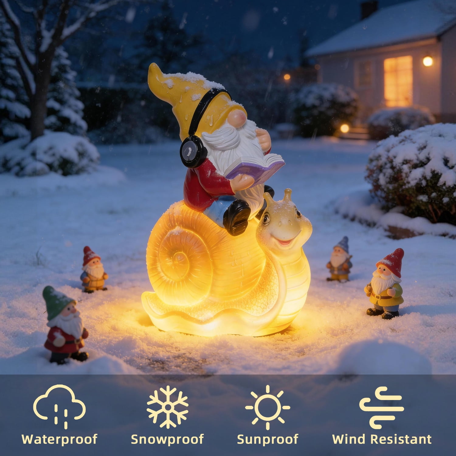 Ferrisland Garden Gnomes Snail Outdoor Figurines with Solar Lights, 10.4 inches Resin Solar Gnomes Decoration Yard Outdoor Garden, Patio Yard Lawn Birthday Housewarming Mother's Day（Gnome on Snail）
