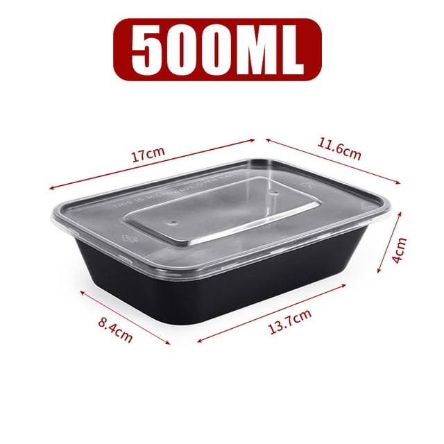 1-100pcs Black Disposable Food Containers Plastic Takeaway Box with Lid for Salad Sandwiches Fruit Kitchen Refrigerator Storage