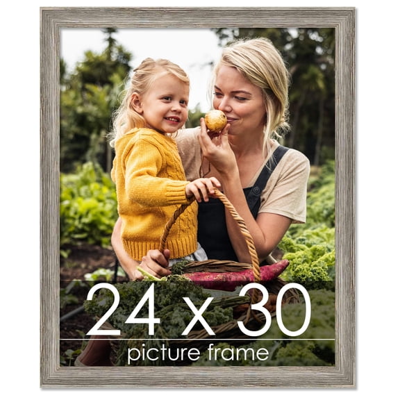 24x30 Distressed/Aged Contrast Grey Complete Wood Picture Frame with UV Acrylic, Foam Board Backing, & Hardware