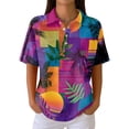 thumbnail image 2 of IYYVV Waffle Polo Shirts for Women Short Sleeve T-Shirt Summer Casual Tennis Work Athletic Tops Fashion Floral Printed Tee Purple M, 2 of 5