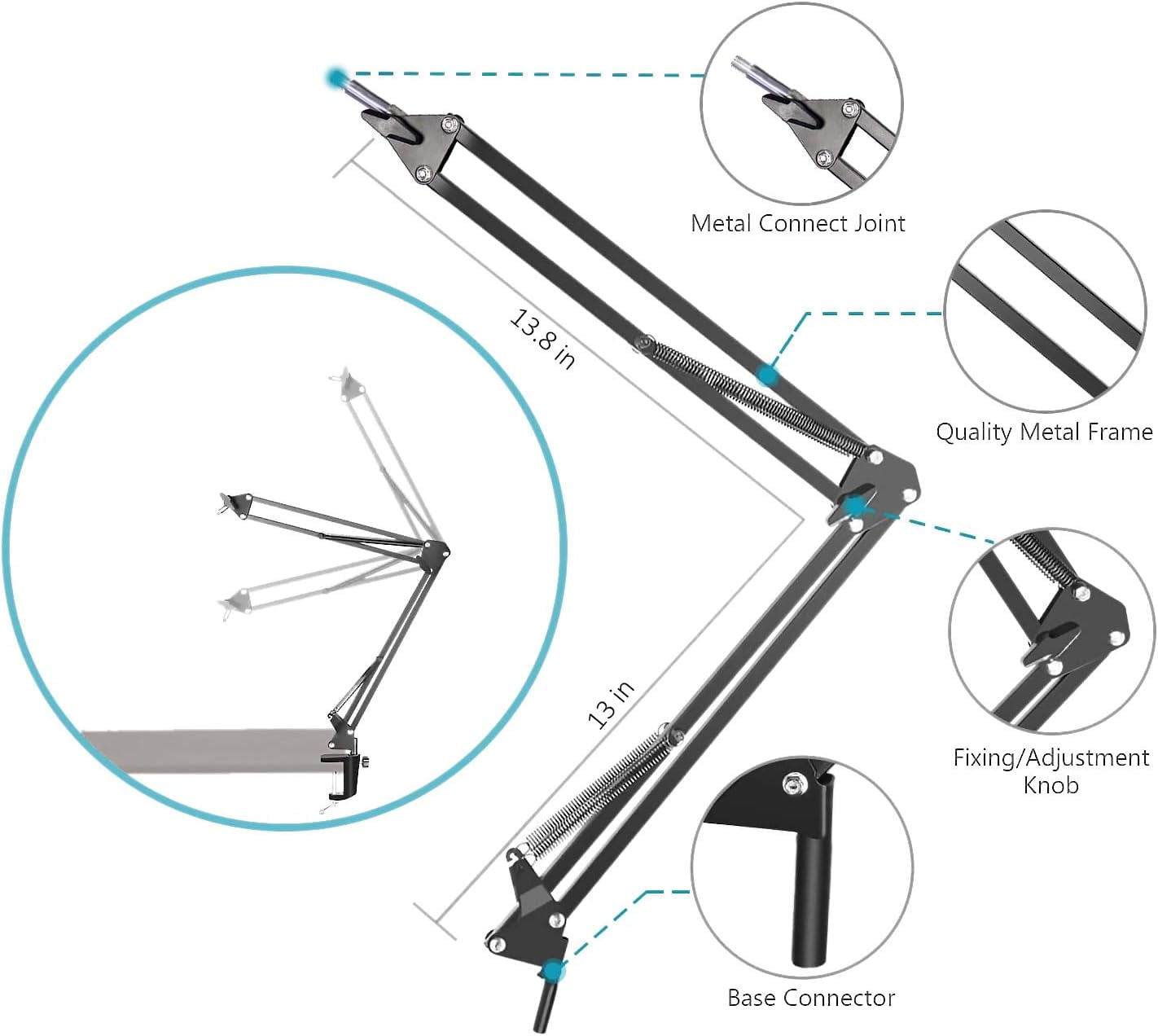 Snowball iCE Mic Boom Arm Microphone Stand with Pop Filter, Compatible with Blue Snowball Ice USB Microphone for Computer with Cable Sleeve by SUNMON