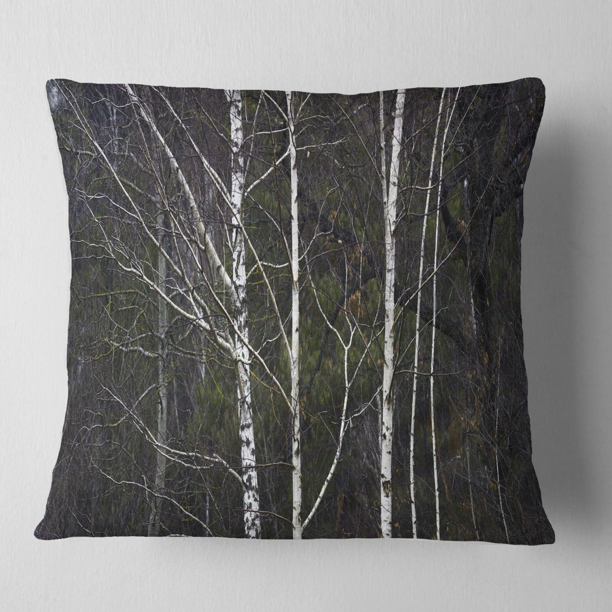Designart Black and White Birch Forest - Abstract Throw Pillow - 16x16
