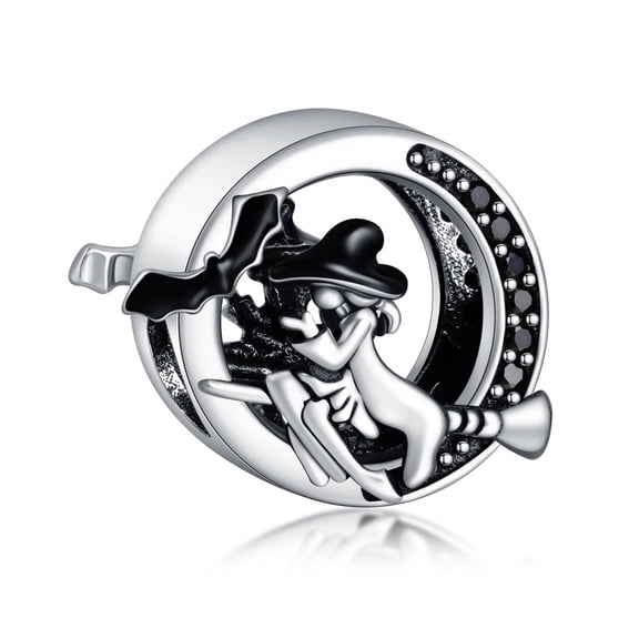 ROSIANNA 925 Sterling Silver Charm for Bracelets Witch Broom Wizard Halloween Charm Women Bracelet Charm