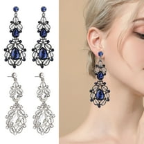 Eosunjian 1 Pair Women Earrings Hollow Out Rhinestone Decor Lightweight Hanging Earrings Long Dangle Earrings Prom Party Dating Ear Jewelry White