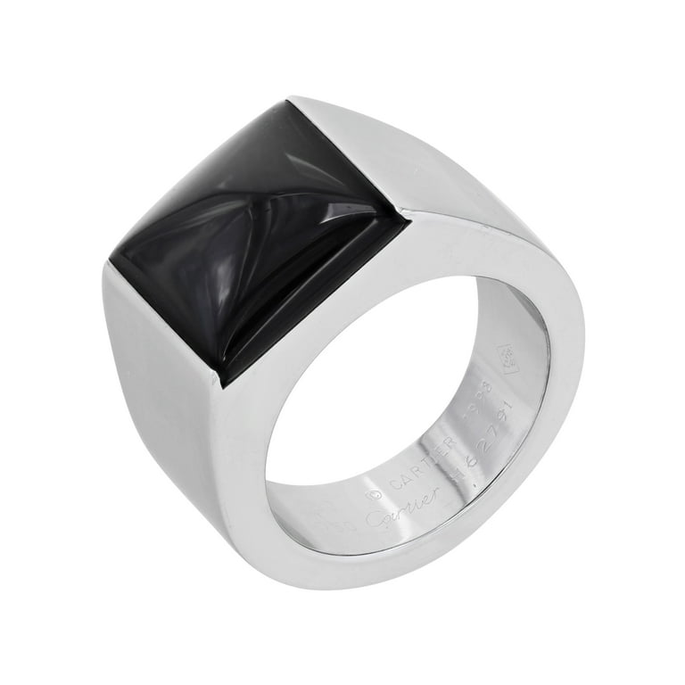 Cartier Tank 18K White Gold Black Onyx Unisex Ring Size 50 US 5.75 