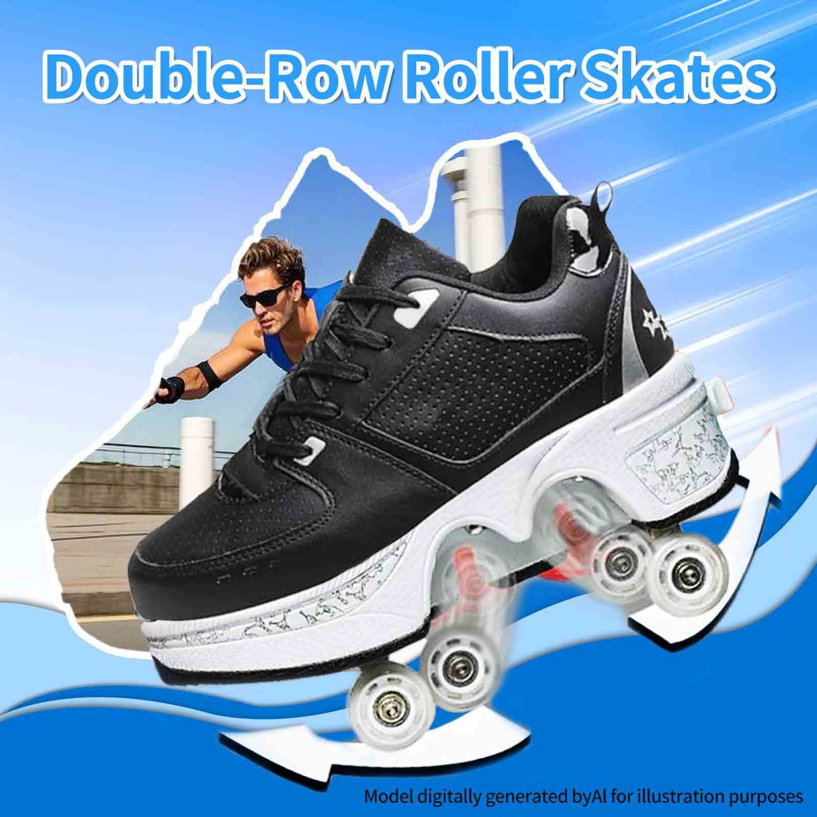 Roller Skate Shoes for men,Double-Row Deform Wheel Shoe Skate,Shoes with Wheel,2-in-1 Adult Parkour Roller Shoes Suitable for Outdoor Fun, Fitness