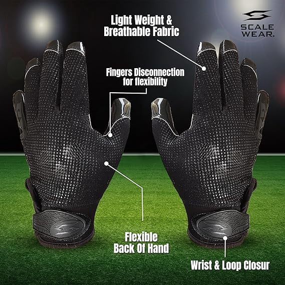 SFIA Football Receiver Gloves One Color - PRO Skull Stealth Grip Silicone Palms Adult Men Youth Sticky Boost Sports Game Battle