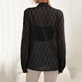 thumbnail image 6 of Olyvenn Button Down Shirts for Women Fashion Hollow Out Lapel Tees Shirts 2025 Fall Summer Semi-Transparent Long Sleeve Blouse Black S, 6 of 6