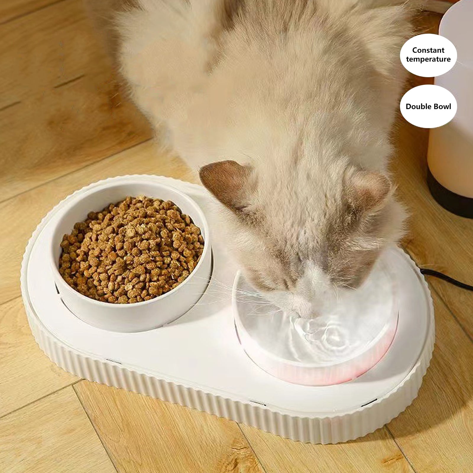 BELOWSYALER USB Heated Double Bowls for Pet Drinking Feeding Ceramic Food Feeder Water Bowl for Cold Weather Cats Food Warmer