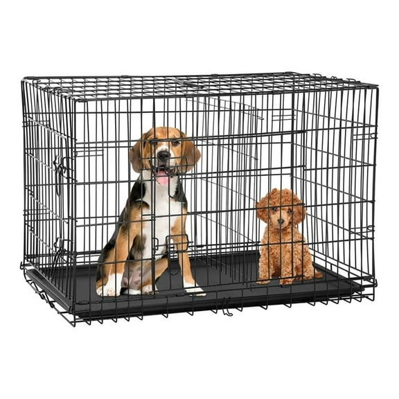 Pemberly Row 48" Transitional Metal Dog Crate Carrier in Black