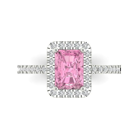 Clara Pucci 14K White Gold 1.86ct Pink Halo Ring for Women