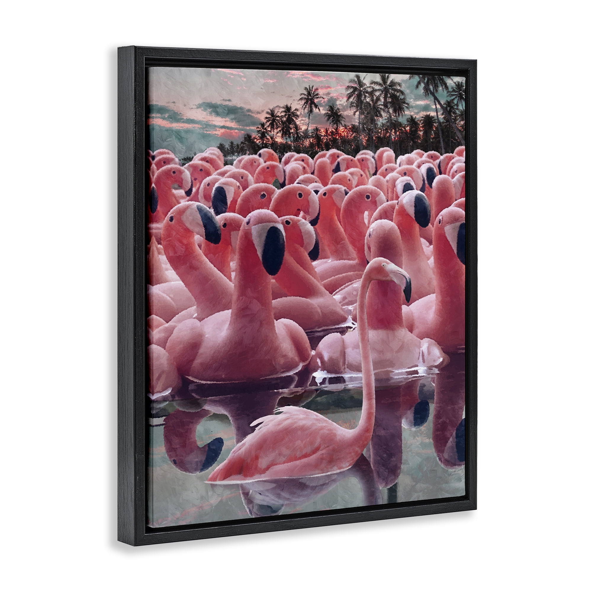 Stupell Industries Flamingo Among Floats Nautical & Beach Painting Black Floater Framed Canvas Art Print Wall Art, 25 x 31