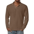 thumbnail image 3 of Hearthz S-4XL Men's Polo Shirts V-Neck Collared Long Sleeve Tshirts Shirts for Men Big and Tall Men Plain T Shirts Brown XXXL, 3 of 7