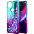thumbnail image 2 of Nagebee Case for T-Mobile REVVL 5G with Tempered Glass Screen Protector (Full Coverage), Glitter Flowing Liquid Floating Bling Diamond, [Ring Holder & Wrist Strap] Case (Aqua/Purple), 2 of 8