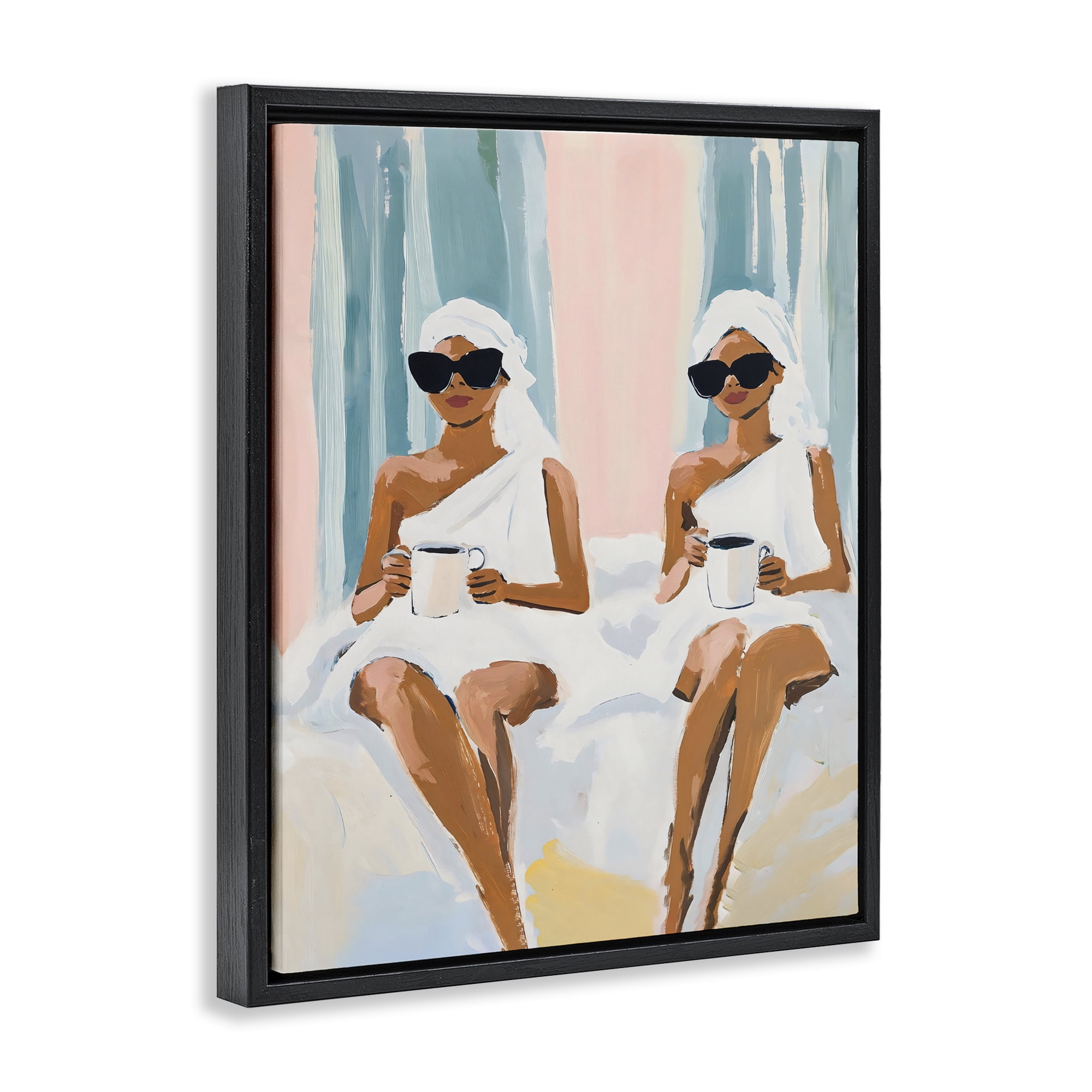 Stupell Industries Girls Spa Day with Coffee Black Framed Floater Canvas Wall Art, design by The Prints Vibe