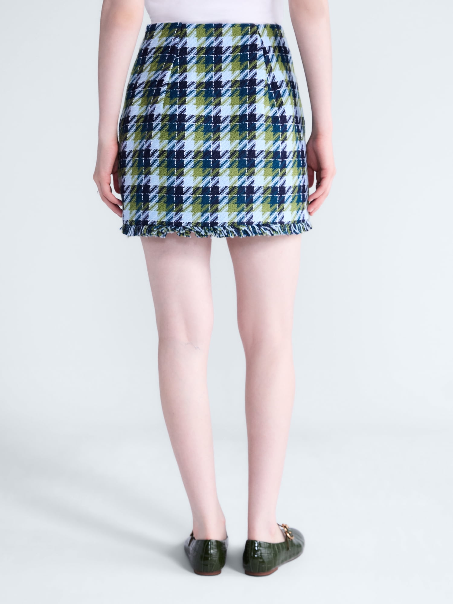 Free Assembly Women’s and Women's Plus Tweed Mini Skirt with Fringe Hem, Sizes 0-28