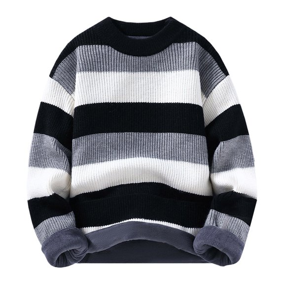 Winter Men's Pullover Sweater Coat Crew Neck Striped Knit Casual Warm Comfortable Soft Stylish Outerwear