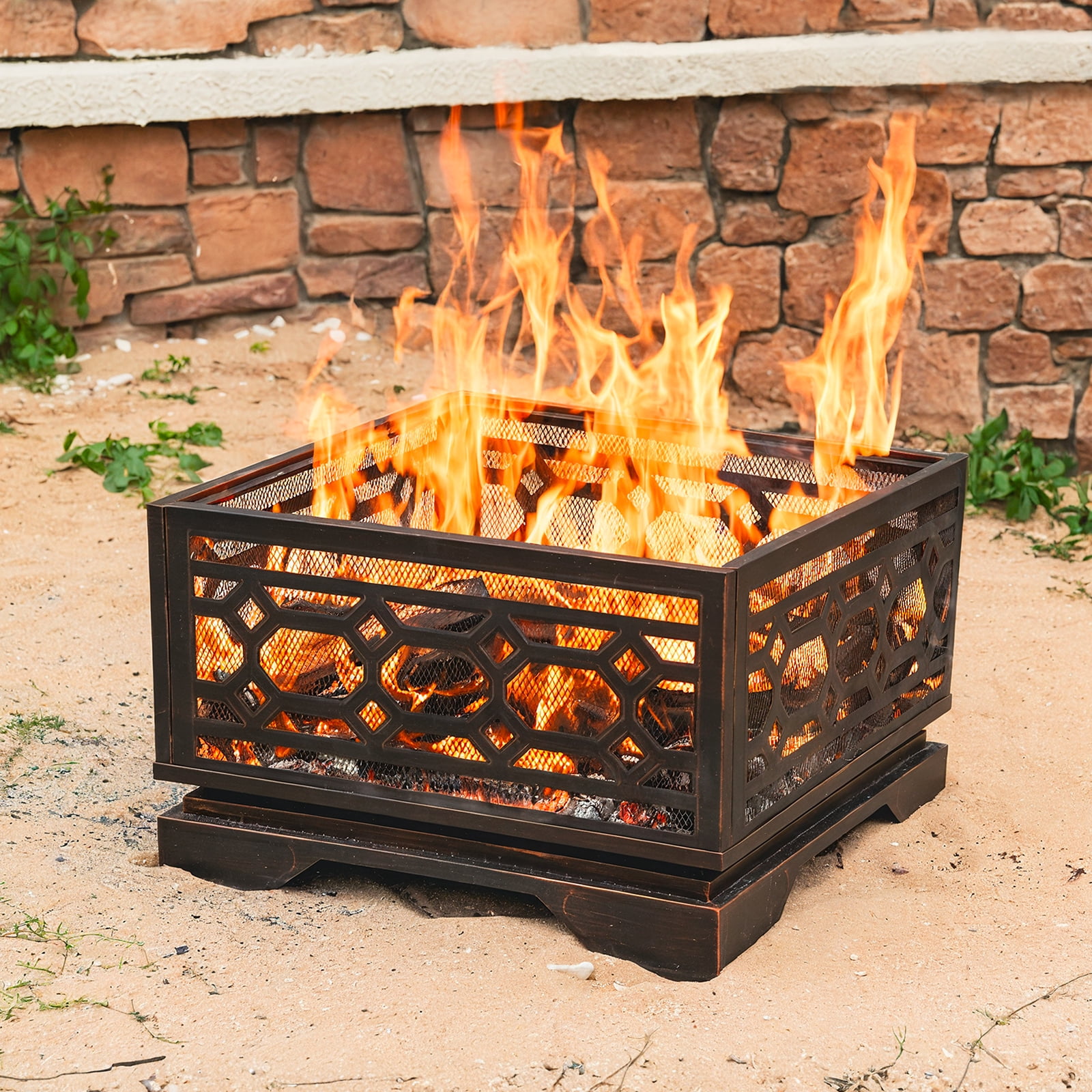 MistMo 26“ Square Wood Burning Fire Pit for Outdoor Patio Garden