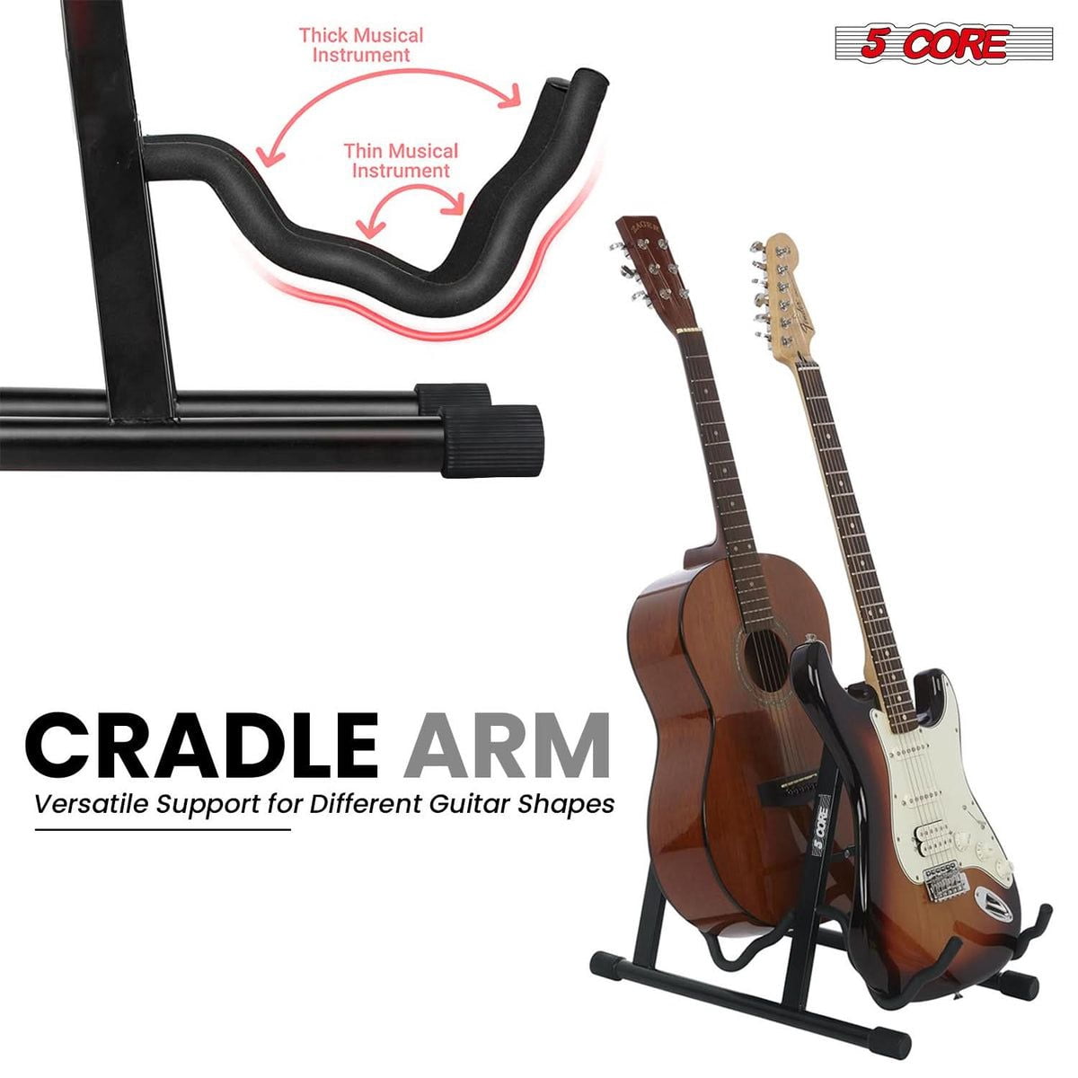 5 Core Double Guitar Stand A-Frame with Foam Arms & Non-Slip Rubber – Fits Acoustic, Electric, Bass, Ukulele, Banjo – Yellow