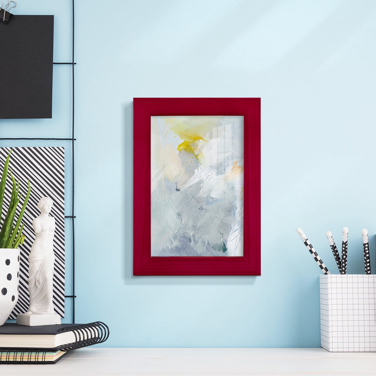 Canary and Sky II - Framed Print w/glass - Cherry Red