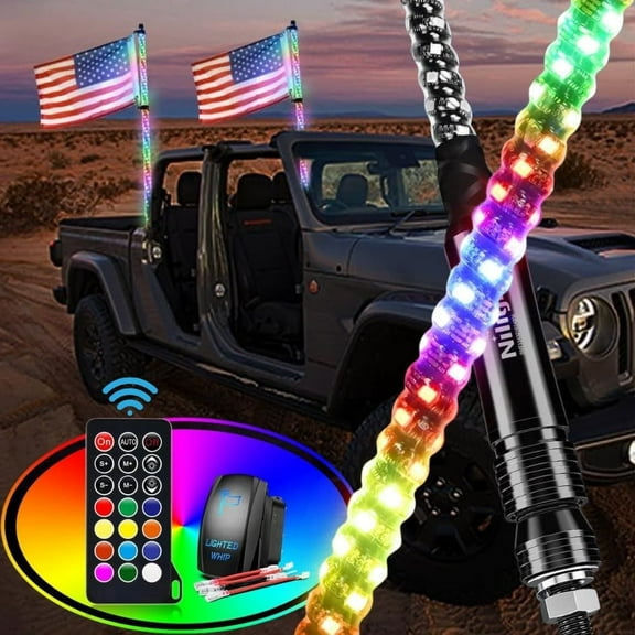 Nilight 2PCS 6FT Spiral RGB Led Whip Light w/RGB Chasing/Dancing Lights RF Remote Control Lighted Antenna Whips for Can-am ATV UTV RZR Polaris Dune Buggy 4 Wheeler Offroad Jeep Truck