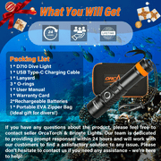 ORCATORCH D710 Scuba Diving Light Set with Spare Rechargeable Battery, 3000 Lumens Super Bright Underwater Flashlight, IP68 Waterproof Night Dive Torch 150 Meters Submersible Light (Black)