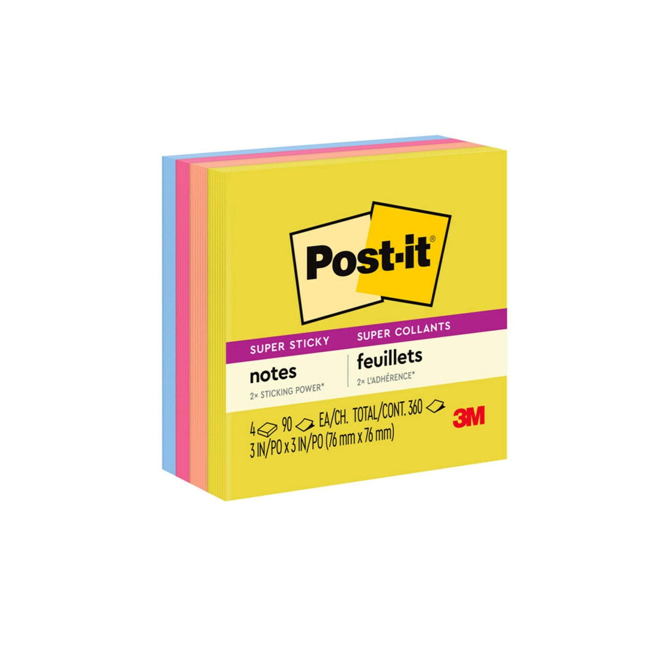 Post-it Super Sticky Notes, 3 in x 3 in, Summer Joy, 4 Pads
