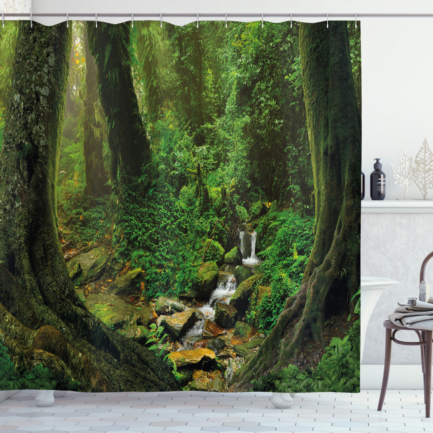 Nature Decor Shower Curtain, Wonderland Forest Nepal Asian Jungle