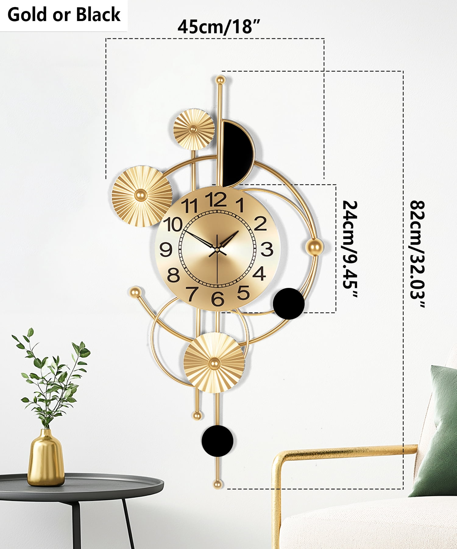 Wall Clock,Large Wall Clock,Wall Clocks for Living Room Decor Modern Silent Non-Ticking Metal Wall Art, Clock for Living Room, Kitchen, Bedroom, or Office Wall Decor (32")