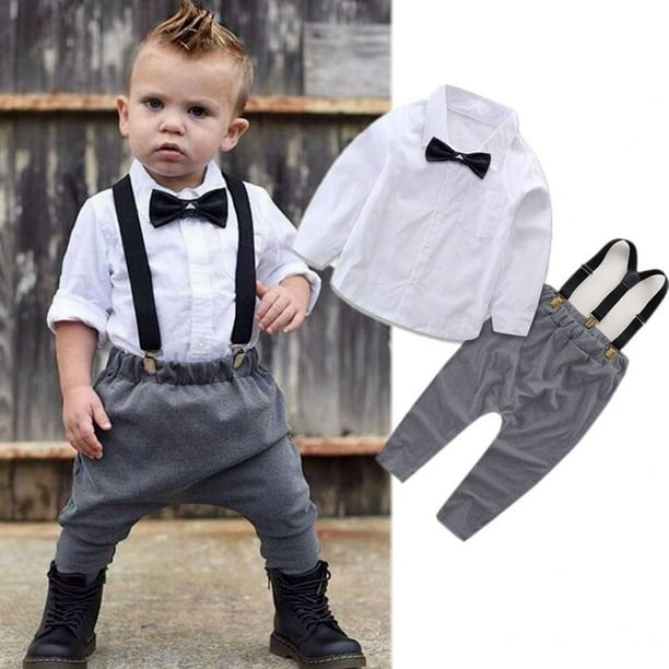 Nouveau Bébé Enfants Garçons Smoking Costume Chemise Gilet Cravate  Pantalons Tenues Formelles Vêtements 