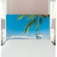 thumbnail image 1 of Nautical Headboard, Large Cruise Ship Heads to Tropical Sandy Beach Exotic Panorama Coastal Theme, Upholstered Decorative Metal Bed Headboard with Memory Foam, Twin Size, Turquoise Green, by Ambesonne, 1 of 4