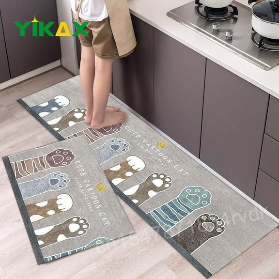 New Cartoon Kitchen Floor Mat Tableware Pattern Entrance Doormat Bathroom Door Floormat Parlor Anti-slip Antifouling Long Rug