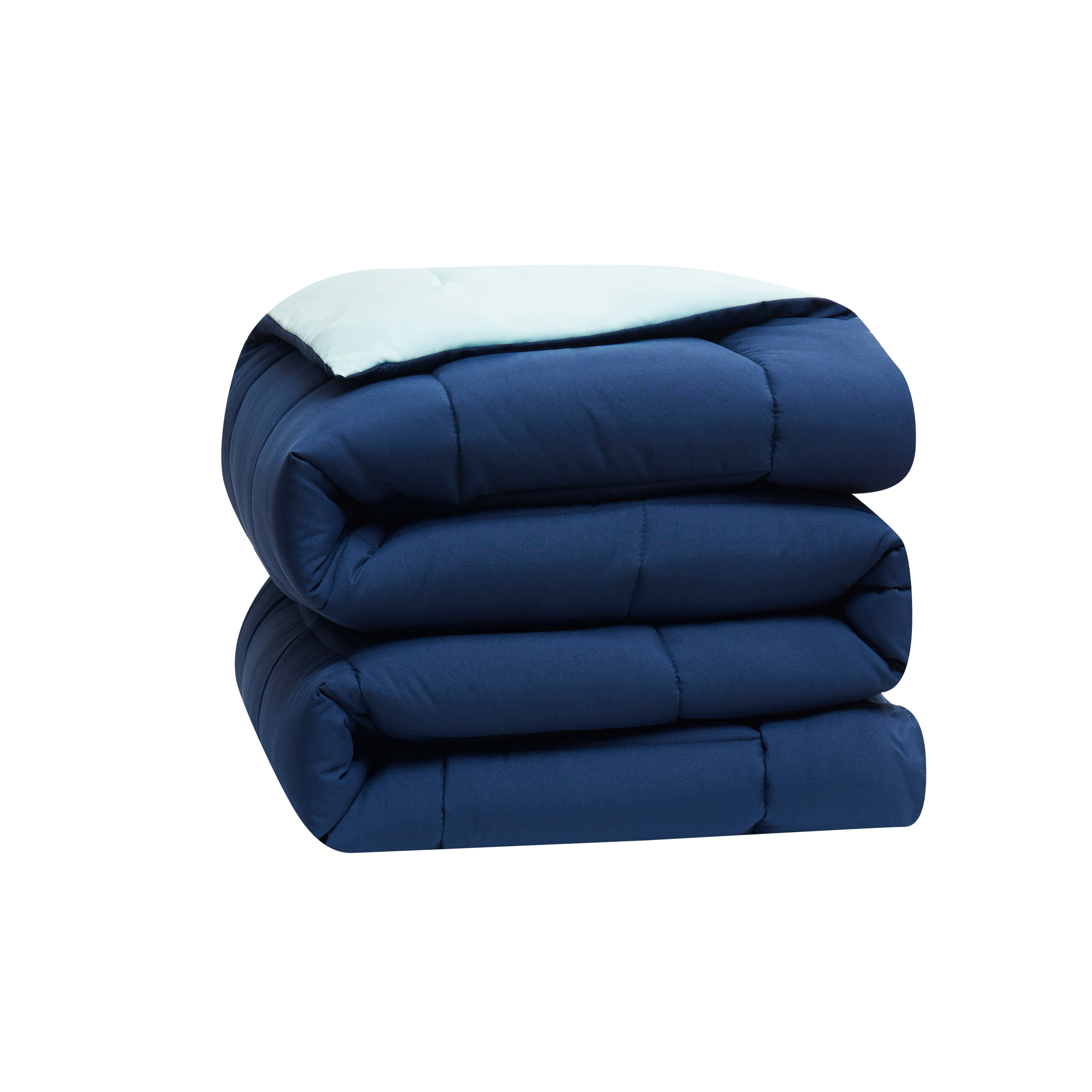LammaLoe King Comforter, Quilted Down Alternative Comforter, All Season Duvet Insert ,Navy/Light Blue