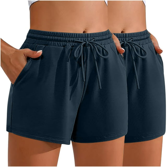 Plebaso 2 Pack Sweat Shorts for Women Drawstring Lounge Shorts Comfy Summer Athletic Shorts with Pockets