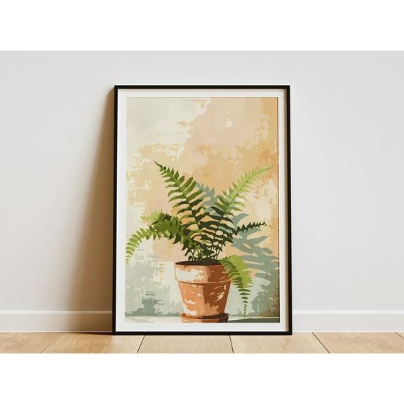 Minimalist Plant Poster Boston Fern Flat Illustration Green and Brown Plant Art Print Home Decor Wall Art - Poster Unframed