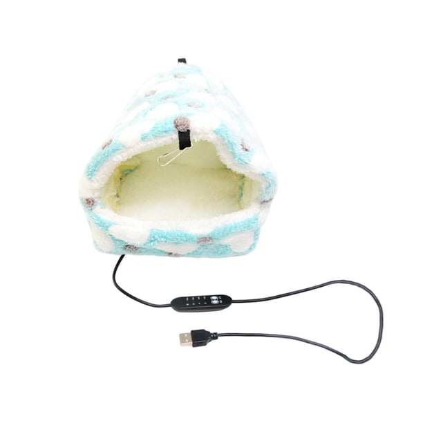 Casa cálida para hámster con alimentación USB, acogedora cabaña de forro polar para hámsters, pájaros y conejos. Azul L