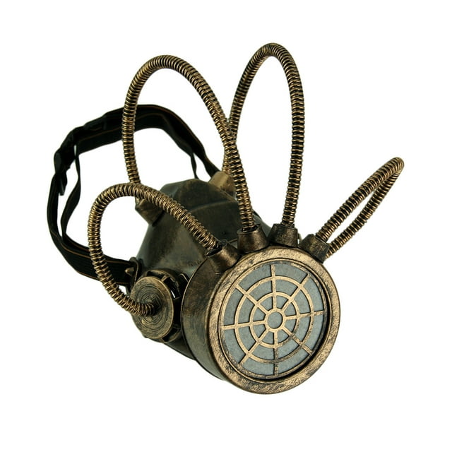 Metallic Bronze Steampunk Gas Costume Mask with Corrugated Tubes Halloween
