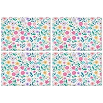 Pioneer Flower Floral Print Pattern Summer Placemats Table Placemats Set Of 4-Linen Kitchen Washable Placemats Table Mats 12x18 Inch Non-Slip Heat Resistant