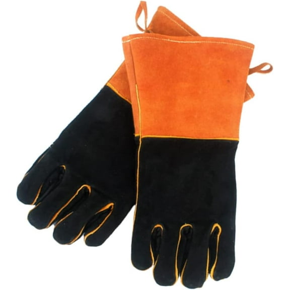 Zaoz Outdoor BBQ Gloves for Campfire and Grilling High Temperature Insulation Leather Protective Gloves Thickened and Long Welding Gloves Orange A418