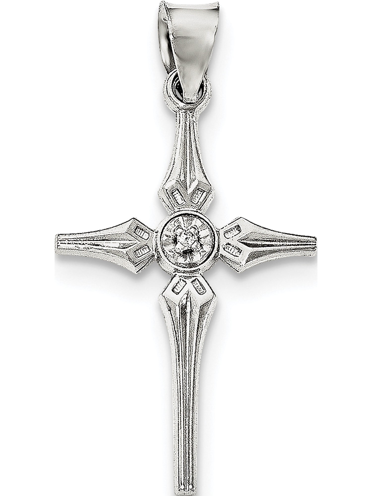 925 Sterling Silver Diamond Brushed Back Latin Cross Religious Pendant Charm Necklace Fine Jewelry Gifts For Women For Her