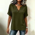 thumbnail image 5 of ClodeEU Women's V Neck Cuffed Short Sleeve Blouse,Solid Casual Loose Summer Top Army Green,Women's Plus L, 5 of 7