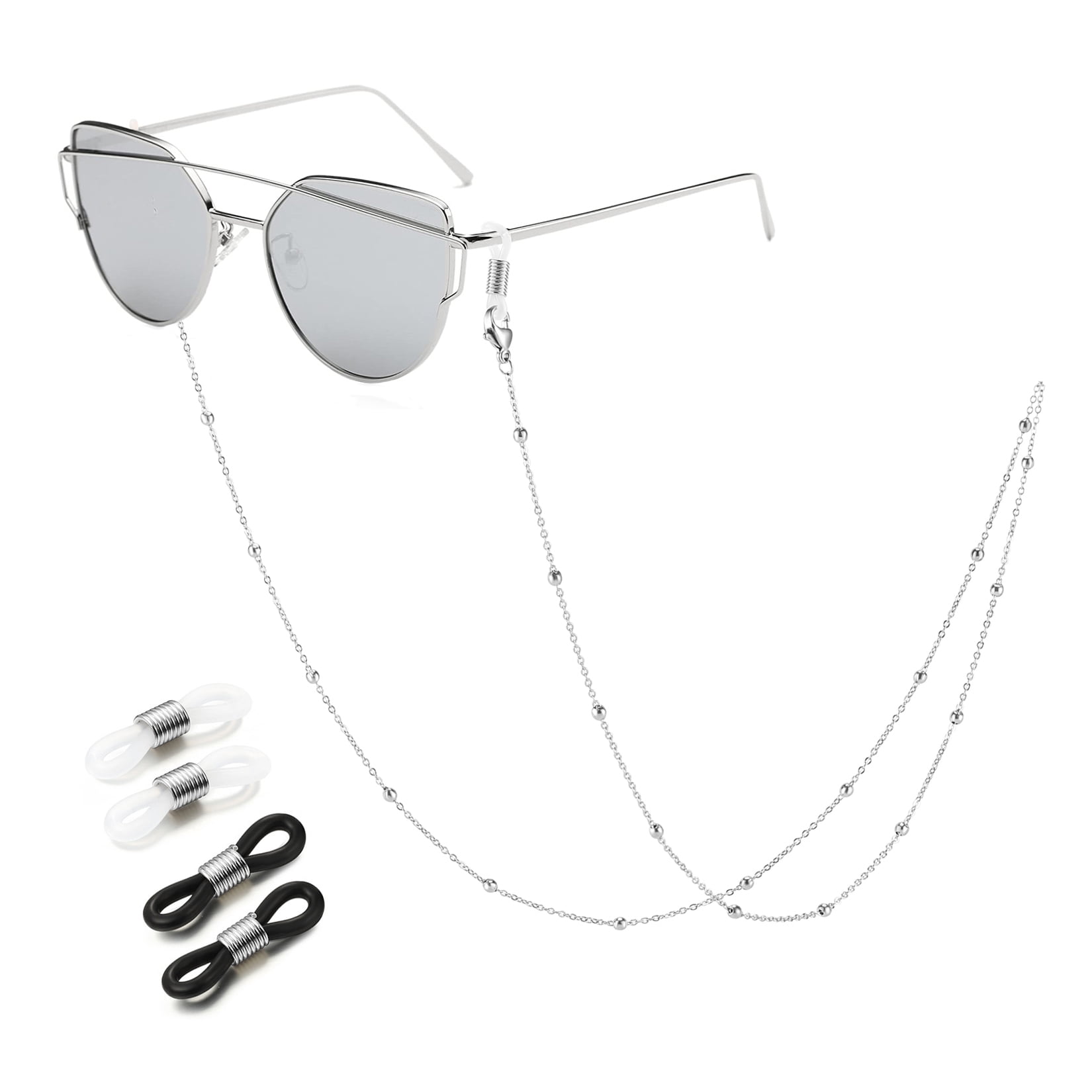Women Pearls Four Leaf Clover Eyeglass Strap 925 Sterling Silver Sunglasses Glasses  Chain