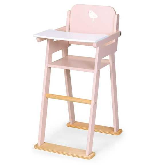 Mentari Toys - Baby Doll High Chair - Wooden Baby Doll Furniture Pink Feeding Chair - Miniature Pretend Play Doll House Accessories - Age 3 