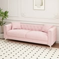 thumbnail image 4 of 82.7" Chesterfield Sofa with 2 Pillows, Velvet Button Tufted 3 Seater Couch with Nailhead Trims & Metal Legs, Oversized Deep Seat Sofa with Padded Cushions for Living Room Office Bedroom, Pink, 4 of 8